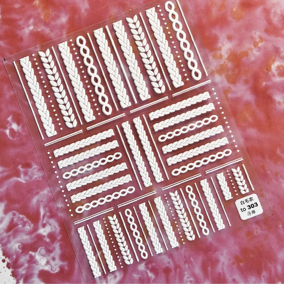 Beautizon Cute Sweater High Quality 5D Acrylic Engraved Nail Sticker Sweater Snowflake Floral Patterns Nail Water Decal