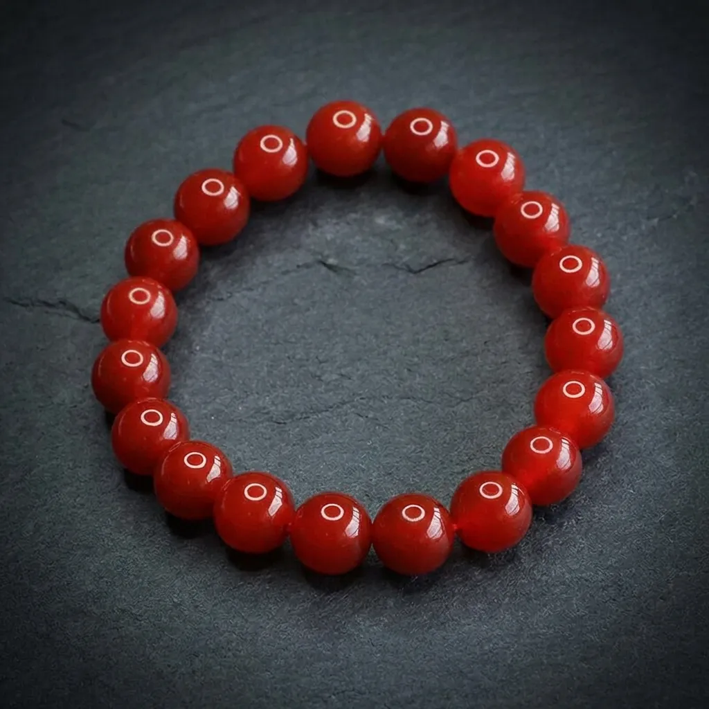JiStones Radiant Crimson - Genuine Southern Red Agate Beaded Bracelet Eternal Crimson-Statement (10mm)
