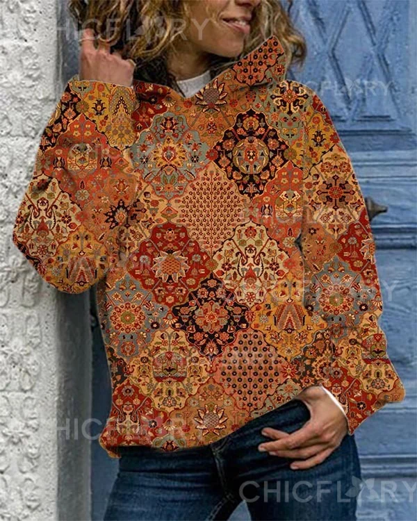 Vintage Mandala Print Long Sleeve Sweatshirt