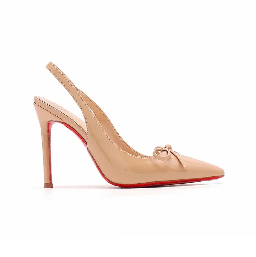 100mm Women Slingback Pumps BowknotSandals Pointed Toe Pumps Red Bottoms Shoes-MERUMOTE