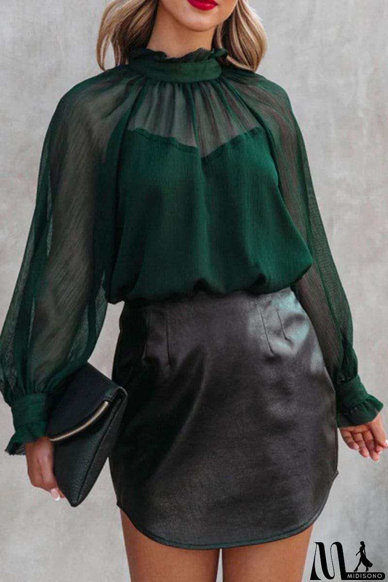 MidiSono - Sexy Elegant Solid Patchwork Turtleneck Tops