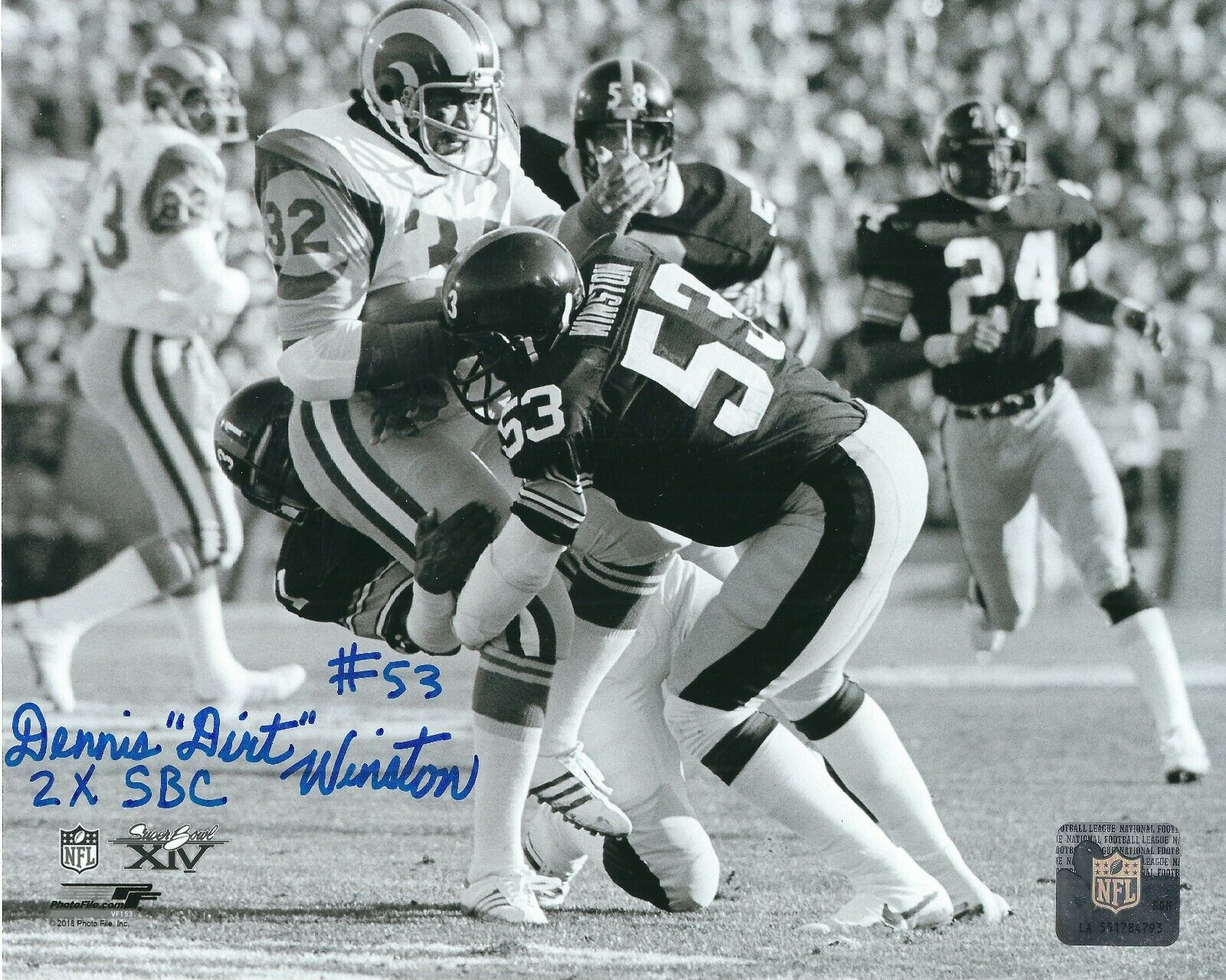 Autographed DENNIS WINSTON 2X SBC Pittsburgh Steelers 8x10 Photo Poster painting w/Show Ticket