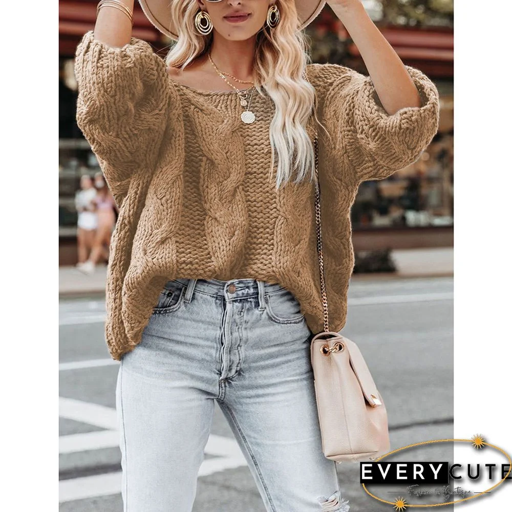 Khaki Oversize Pullover Knit Sweater