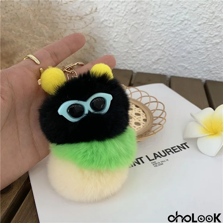 Winter Women Fashion Cartoon Cute Caterpillar Plush Doll Keychain Pendant