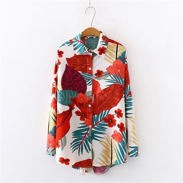 2020 Summer New Women Plantain Leaf Floral Print Chiffon Blouse Autumn Long Sleeve Black Shirt Vintage Loose Tops Casual Blusa