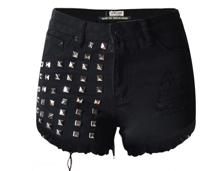 Women's Street Small Sexy High Waist Breakthrough Button Black Denim Shorts