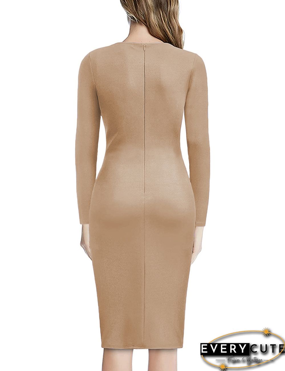 Khaki Heart V Neckline Button Detail Midi Dress
