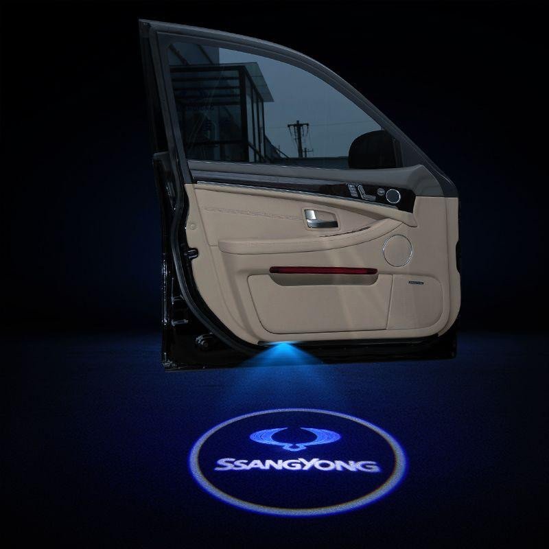 2pcs LED Car Door Courtesy Projector Laser Ghost Shadow Light For Ssangyong Logo voiturehub dxncar