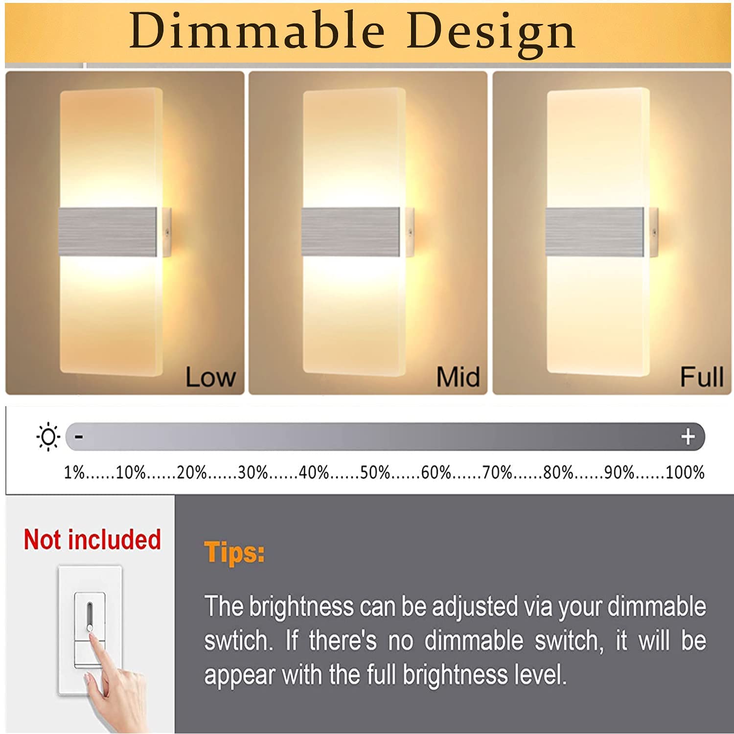 Lightess Dimmable Wall Sconce Set of 2, Modern LED Wall Lamp 12W for  Hallway Bedroom Living Room, Warm White, HS821-1