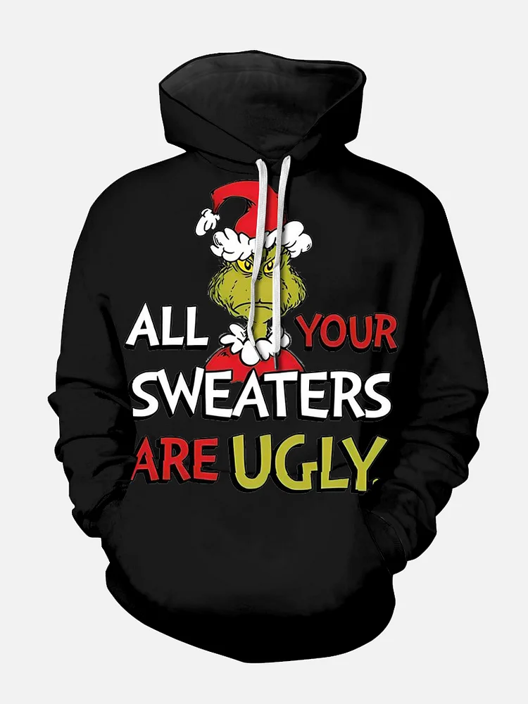 Men's Revisited Classic Christmas Character Print Hoodie PLUSCLOTHESMAN