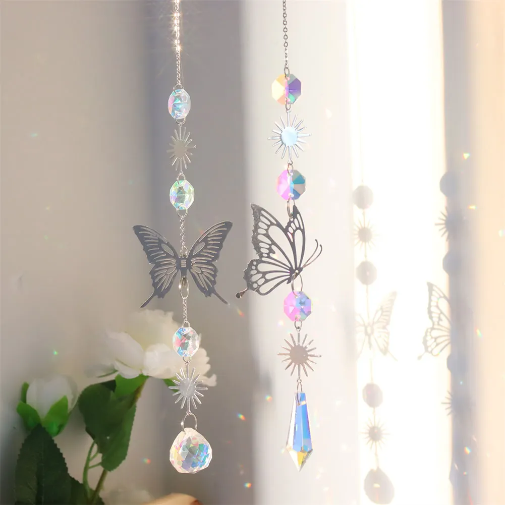 Wind Chime Crystal Light Catcher Butterfly Devil Eye Ornaments Home Decor