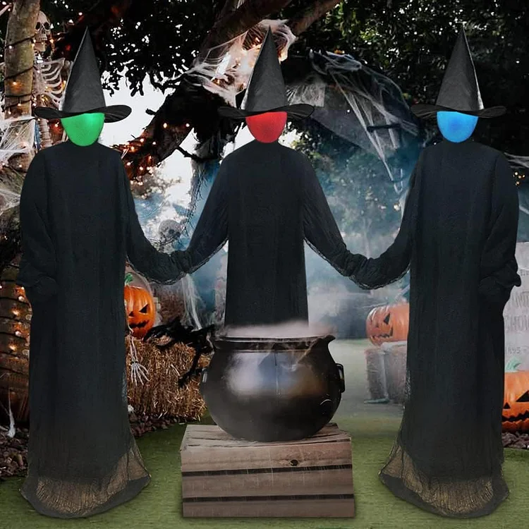 Halloween Decorations Outdoor - Large Light Up Holding Hands Screaming Witches Sound-Activated Sensor (Set of 3)