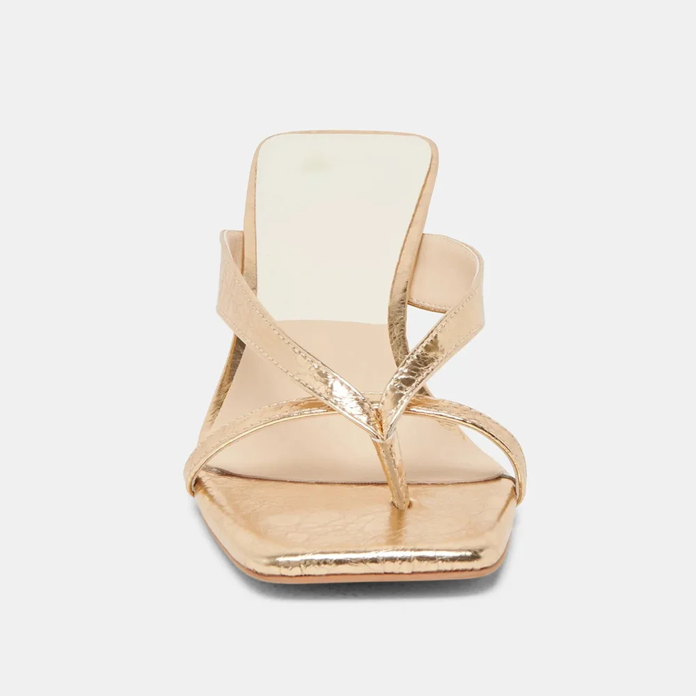 YDN Gold Metallic Finish Open Toe Slip-On Slide Sandals Women