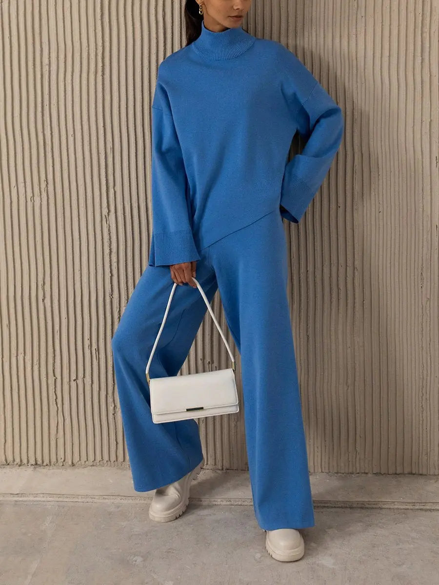 Turtleneck Sweater And Wide Leg Pants Set