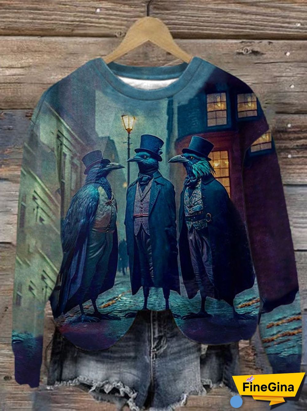 Women'S Casual Halloween Raven Printed Long Sleeve Sweatshirt