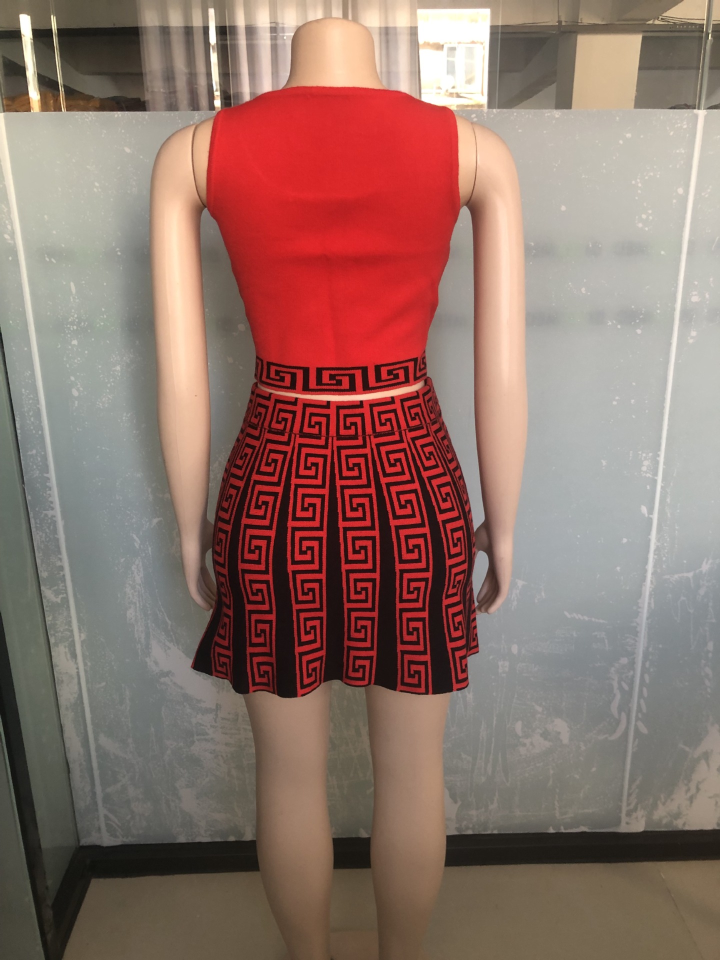Women's Knitting Stretch Sports Casual Knitting Skirt Vest Two Piece Set