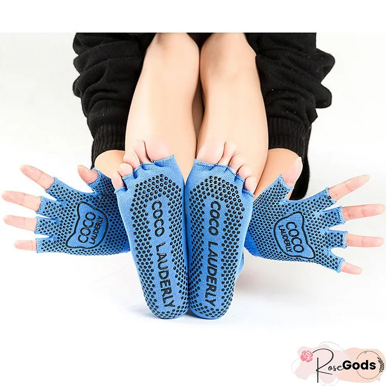 Yoga Non-Slip Gloves Five-Finger Socks Women's Set Of Cotton Socks Containing Cotton Sweat - Absorbing Toe Socks