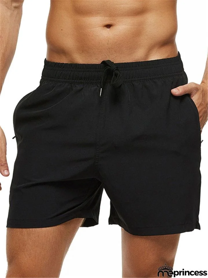 New Casual Solid Color Stretch Quick Dry Men's Board Shorts