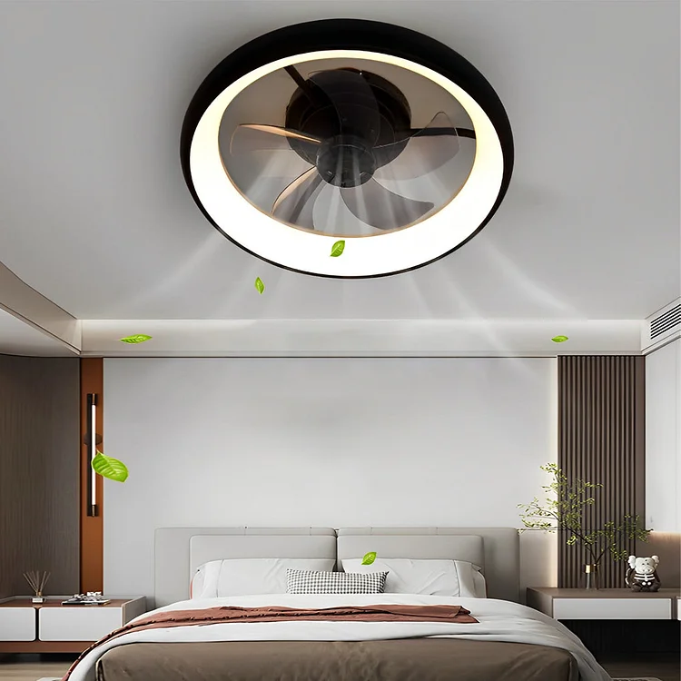 Round Stepless Dimming LED Black Minimalist Bladeless Ceiling Fans - Appledas