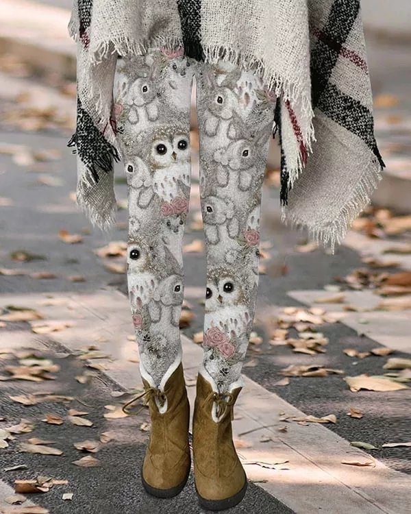 Retro cat print thermal integrated Leggings