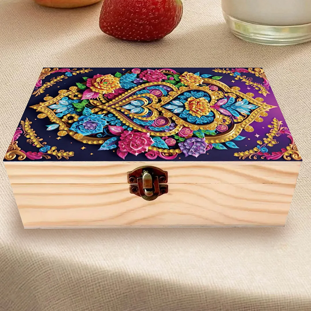 5D DIY Diamond Painting Handmade Wood Storage Box Crystal Storage Case (Pattern)