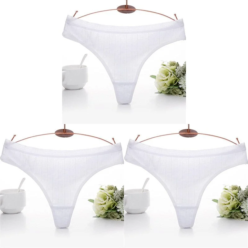 3PCS/Set Embossed Thong Cotton Panties for Women Underwear Sexy Lingerie Female Underpants 3D Striped Cotton G-string Panties