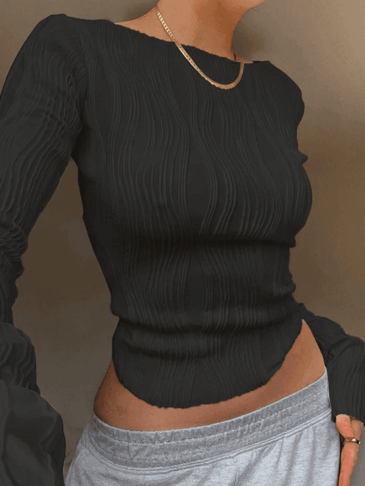 Toloer Textured Stripe Long Sleeve Tee-Outfit Ideas