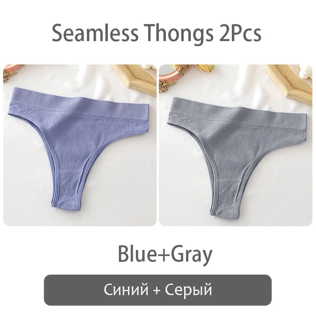 2PCS/Set Women's thong High Waisted Seamless Women's Panties Comfortable Briefs 6 Solid Colors S-XL Sexy Underpants For Women