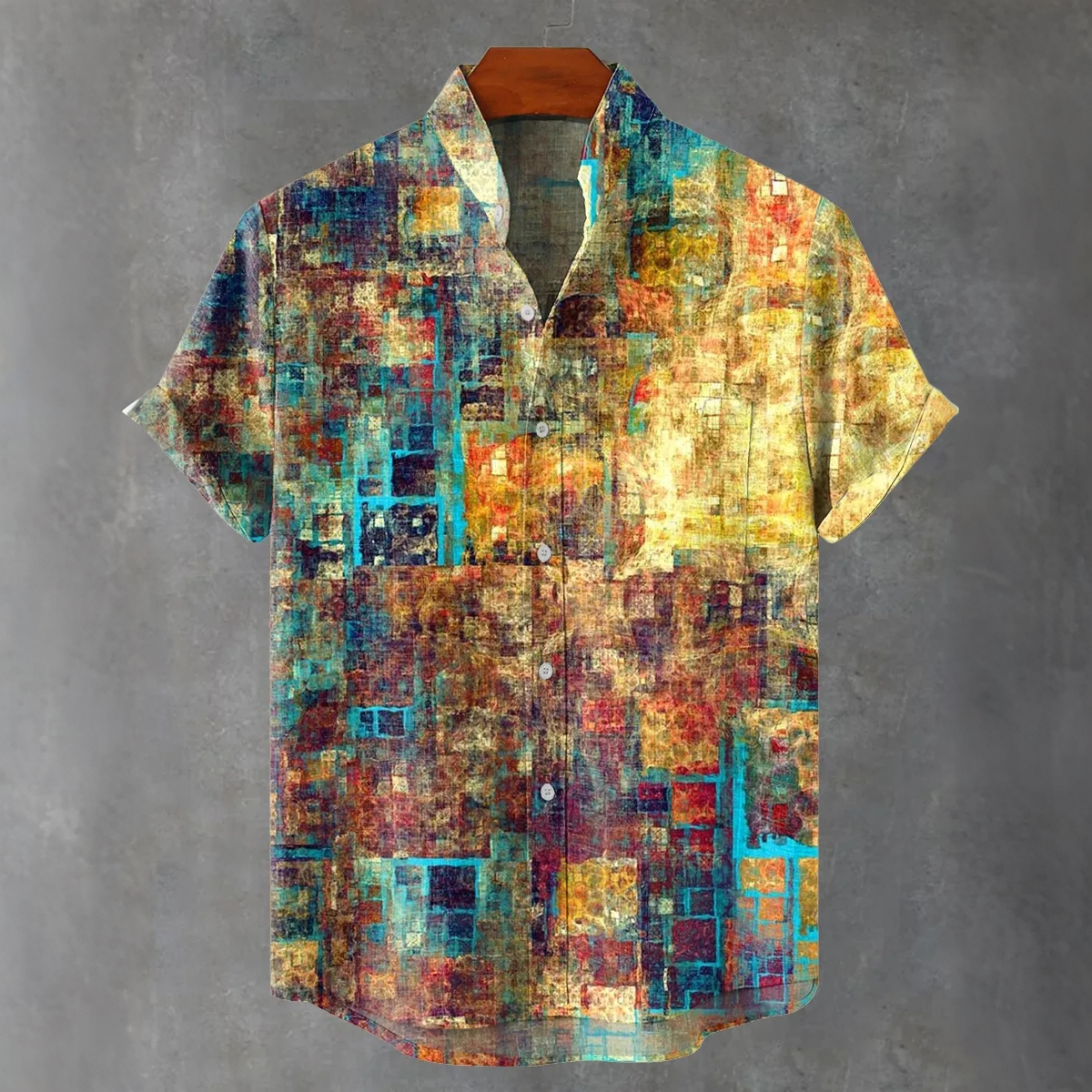 Men's Retro Distressed Mottled Art Linen Blend Short-sleeve Shirt  artssus