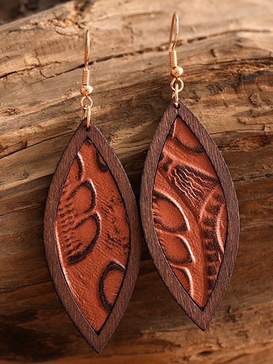 Western Style Leather Retro Embossed Drop Earrings