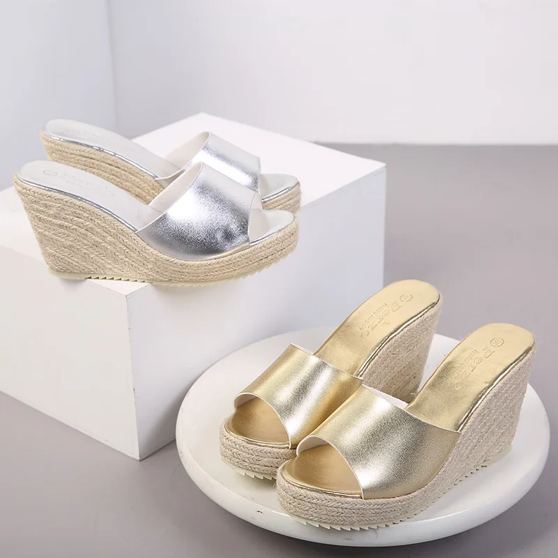 Wongn Wongn New Cool Drag Summer Fashion Outside Wear Shoes Female Thick With Hemp Rope Versatile Flip-Flops Slope With Thick Bottom High Heel Korean Version