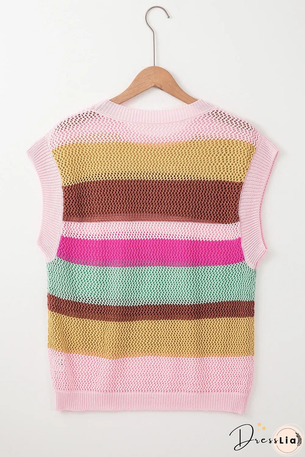 Color Block Round Neck Cap Sleeve Knit Top