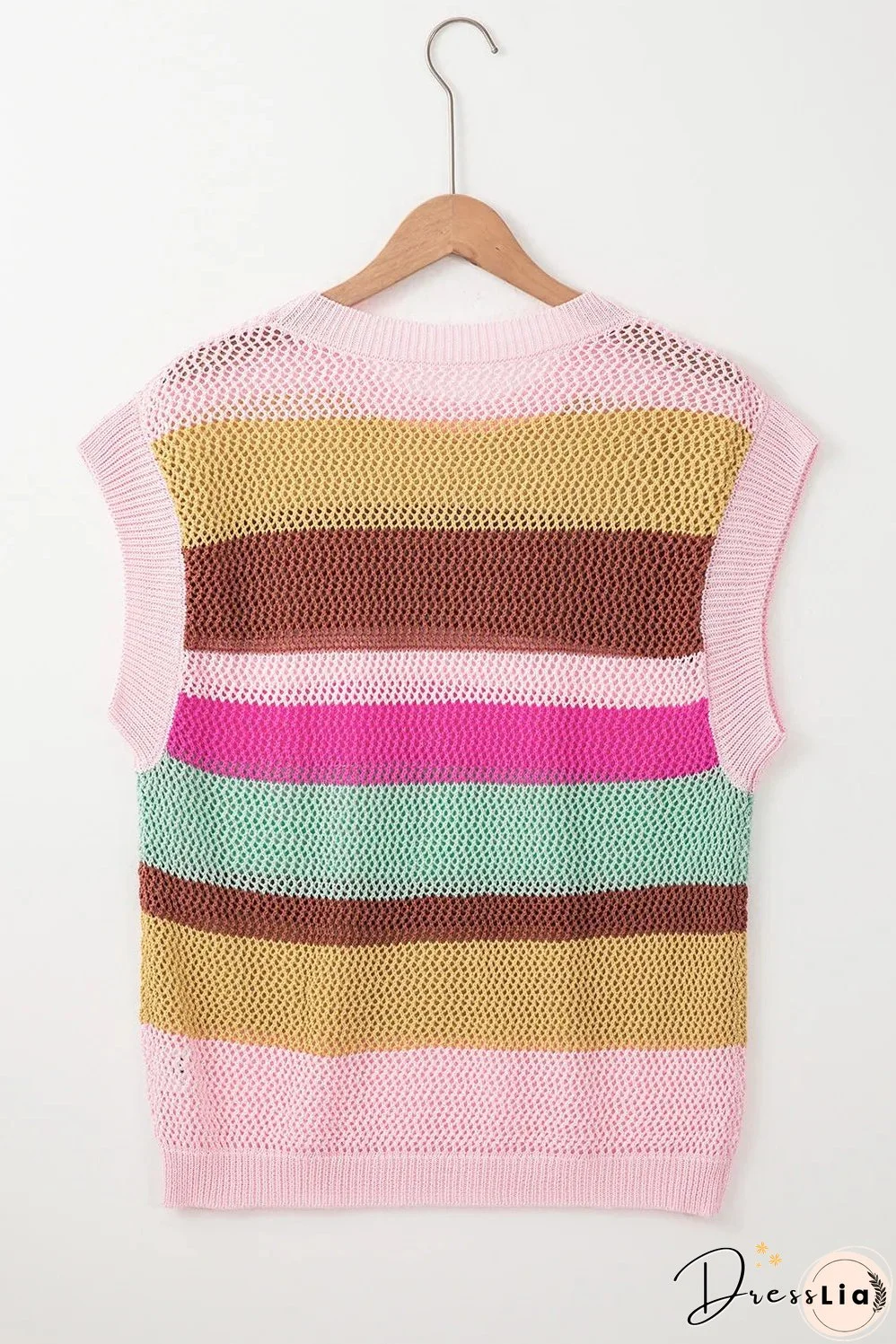 Color Block Round Neck Cap Sleeve Knit Top