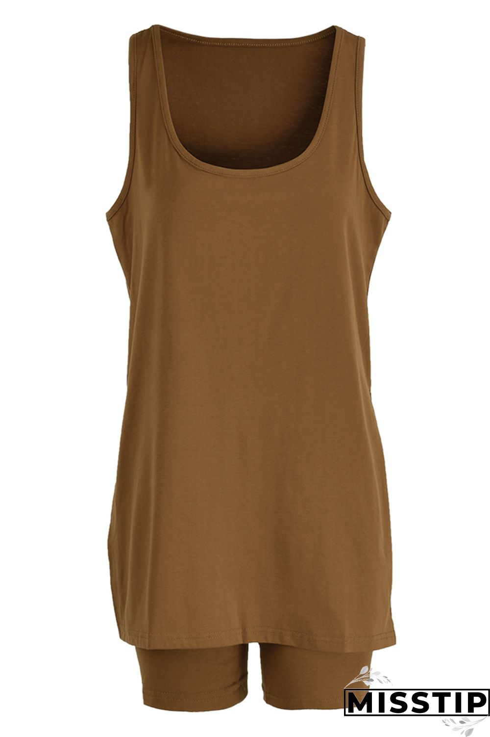 Black Fashion Casual Solid Slit U Neck Sleeveless Two Pieces