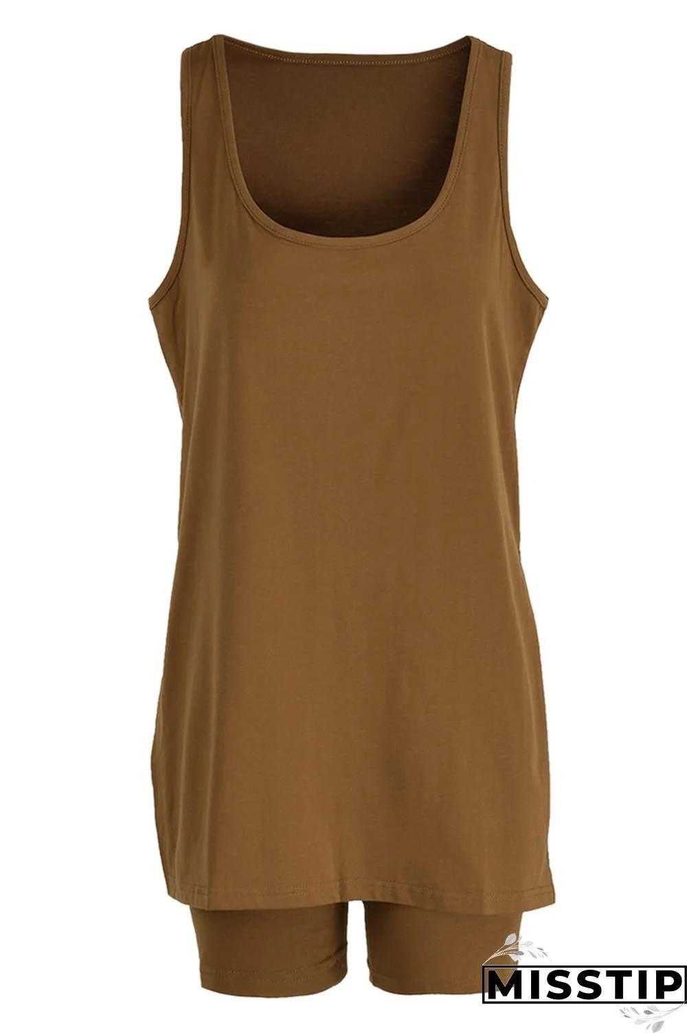 Black Fashion Casual Solid Slit U Neck Sleeveless Two Pieces