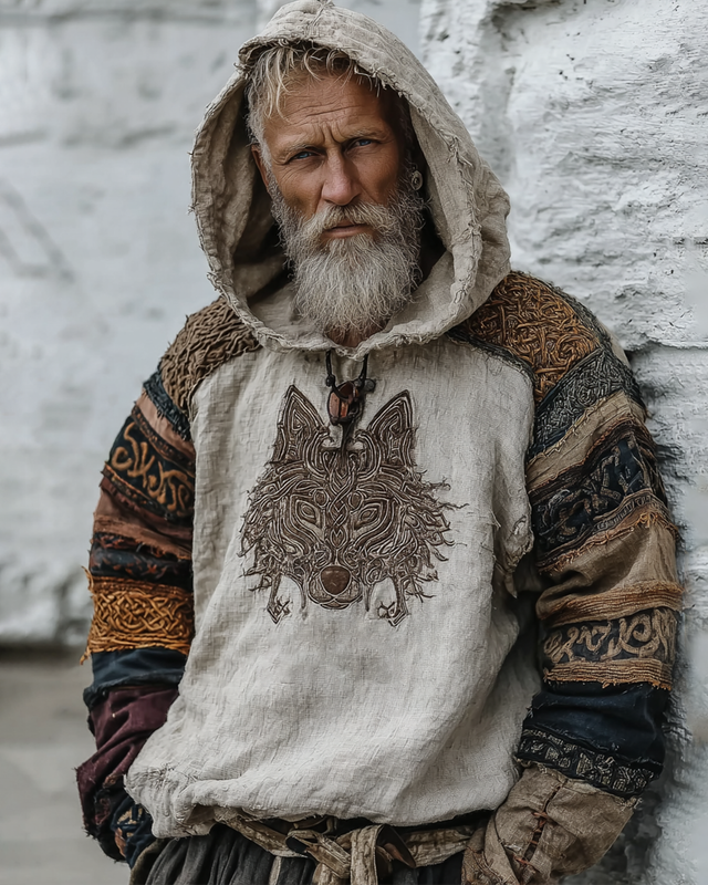 Men's Viking Tribe Wolf Totem 3D Embroidered Hooded Sweatshirt d597