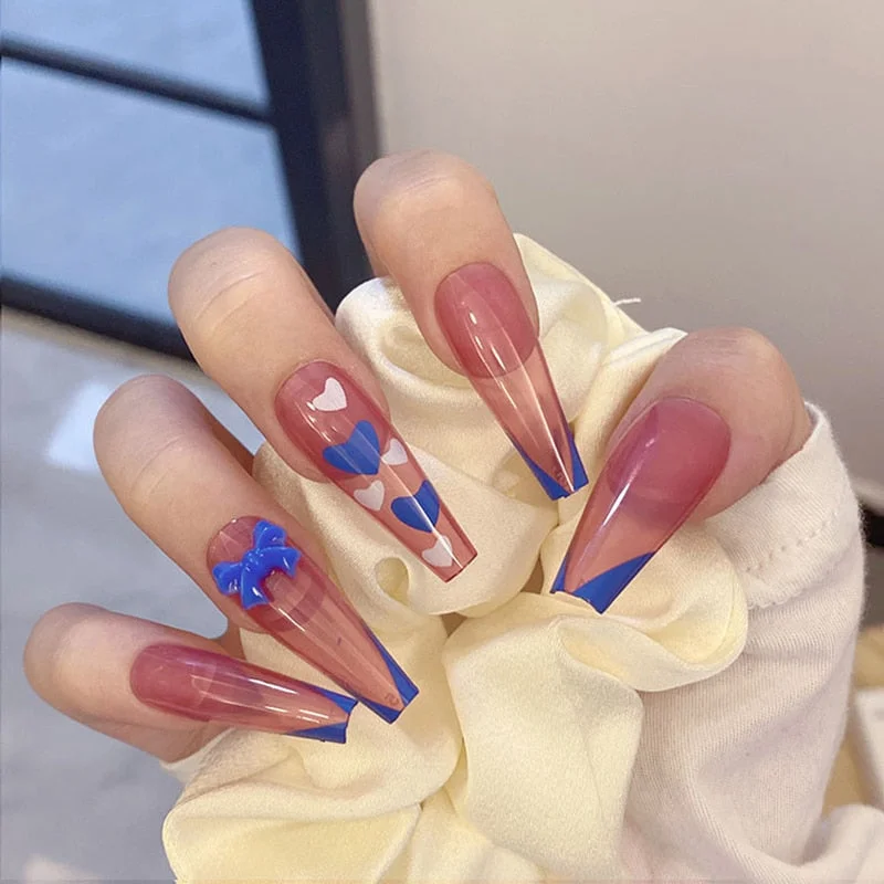 24pcs/set Press on Nail Tips Acrylic 10 Sizes Flower Design Fake Nails Art Full Cover French False Nail Art Tips Artifical Nails-Nail Inspo