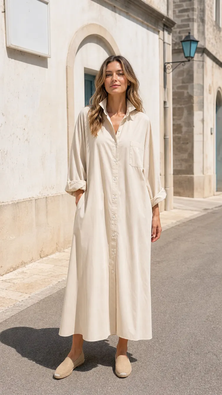 Women's Casual Long Sleeve Button-Down Maxi Shirt Dress