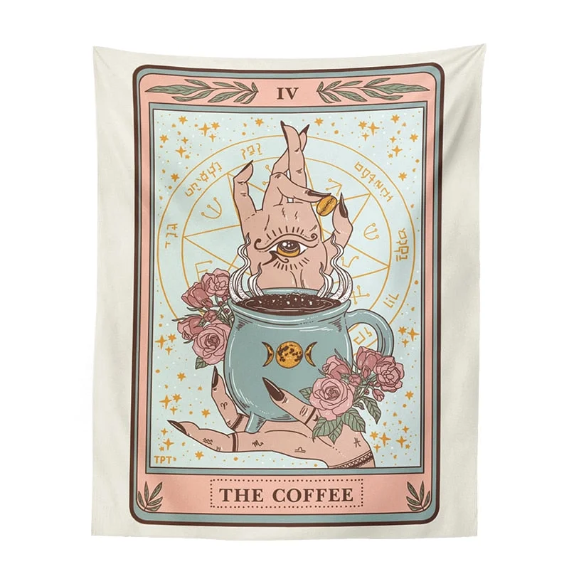 The Coffee Tarot Tapestry Wall Hanging The Gardener black Mysterious Divination Witchcraft Moon Phase Aesthetic Room Decor Mural