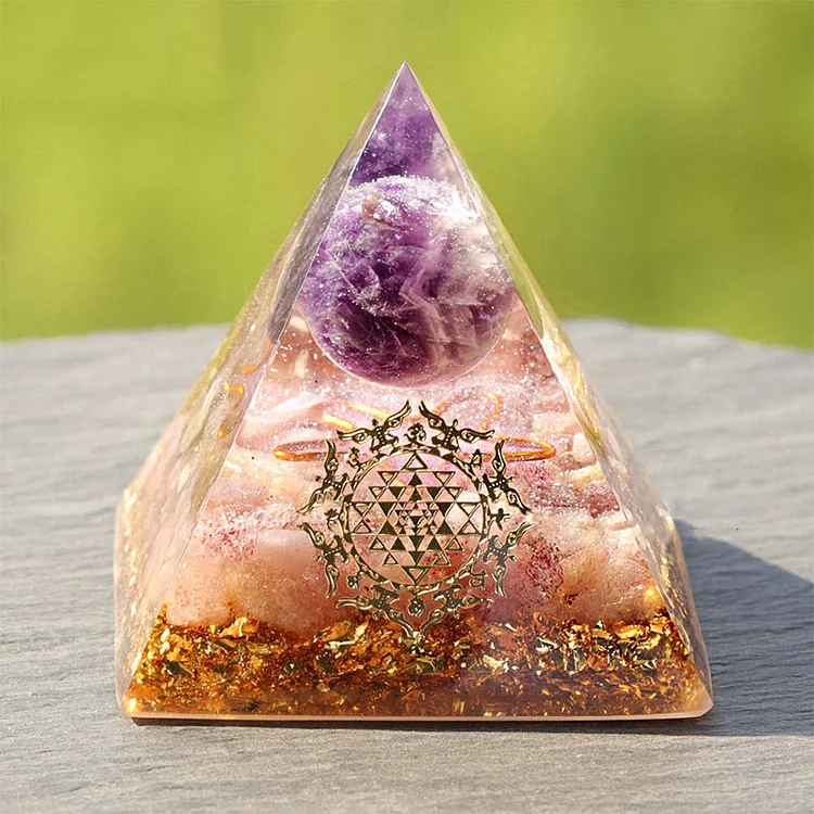 Amethyst Strawberry Quartz Orgone Pyramid