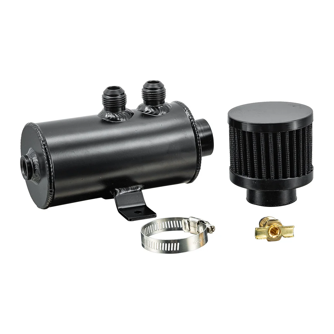 Alloyworks 10AN 750ml Universal Oil Catch Can Kit Reservoir Baffled Tank W/Breather Filter Black