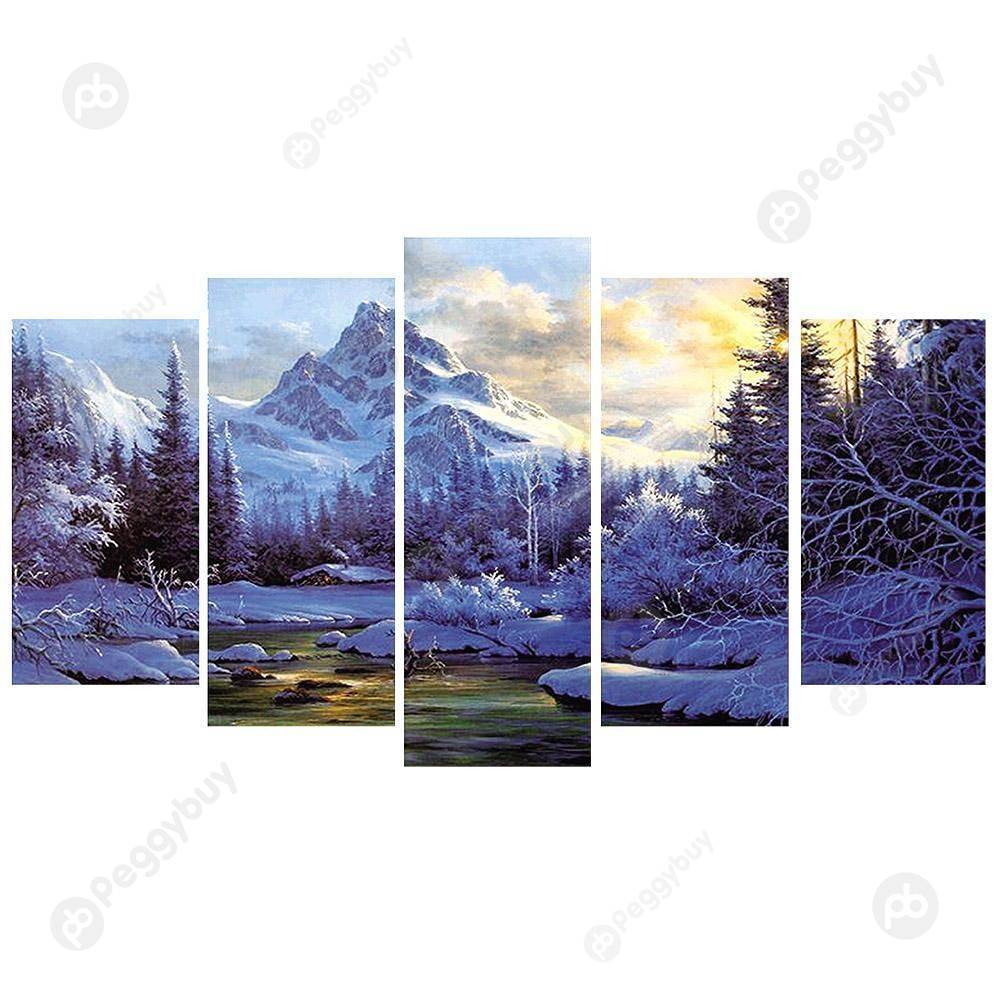 

5pcs Snow Mountain - Round/Square Drill Diamond Painting - 95*45CM (Multi Big Size), Square diamond, 501 Original