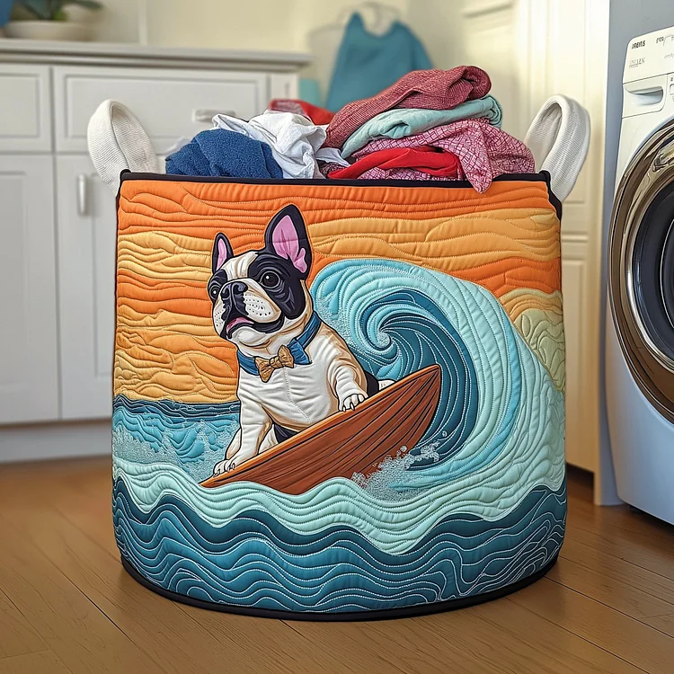 Bulldog Surfing Quilted Laundry Basket GFTOYC522