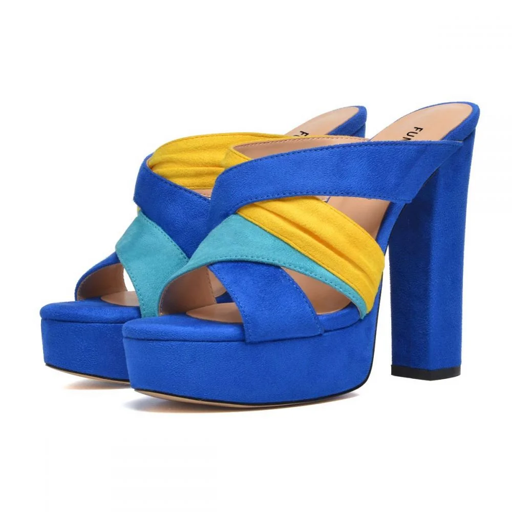 Suede Platform Mules Block Heeled Sandals Nicepairs