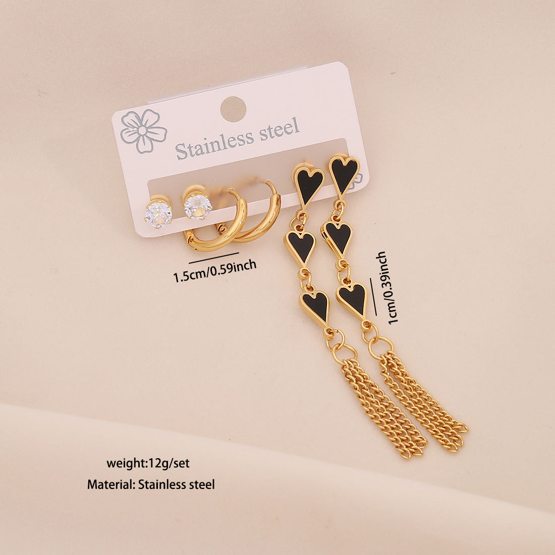 Niche Long Love Titanium Steel Earrings Set Six-Leaf Flower Earrings Stainless Steel E605