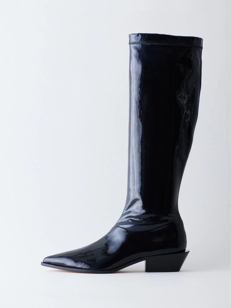 Cool Shiny Low Chunky Heel Western Mid Calf Boots