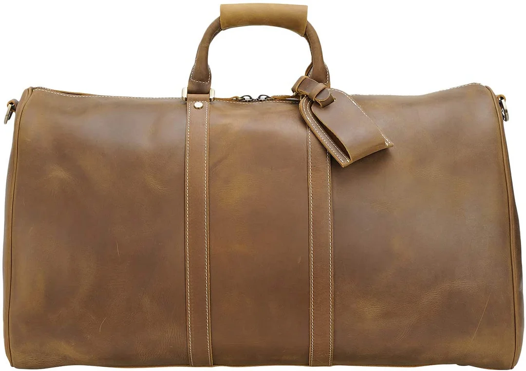 22 Inch Full Grain Leather Travel Duffel Weekender Bag Overnight Duffle Bag For Men