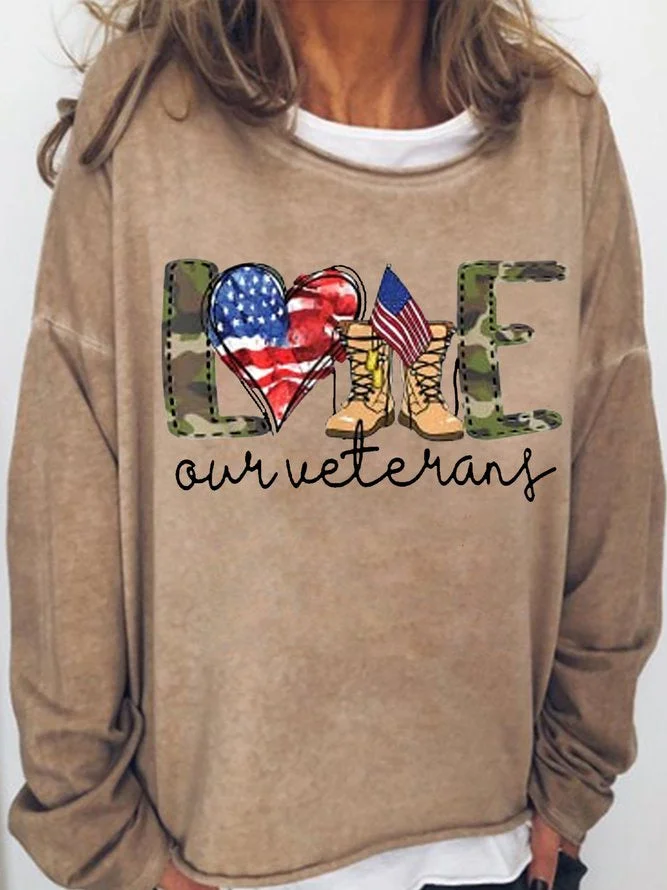 Long Sleeve Crew Neck Love Our Veterans Casual Sweatshirt