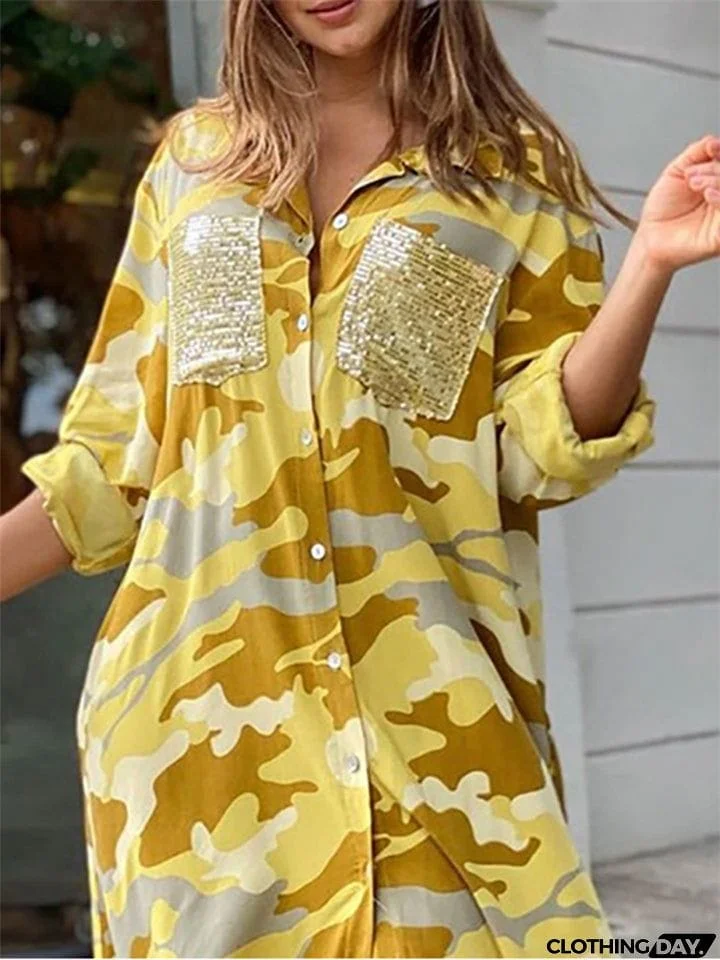 Ladies Fashion Sexy Print V- Neck Long Vintage Dresses