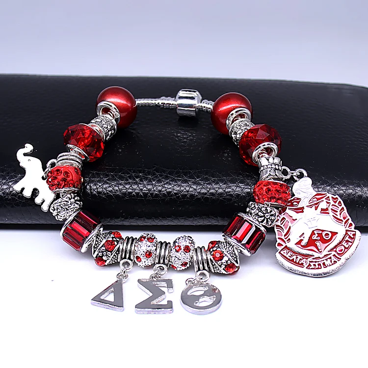 University Society Group Gift Red Big Hole Bead Greek DST Sign Elephant Fortitude Sorority Sigma Theta Bracelets Bangles